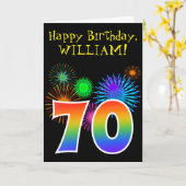 Spaß-Feuerwerke + Regenbogen-Muster "70" Karte (Gelbe Blume)