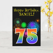 Spaß-Feuerwerke + Regenbogen-Muster "75" Karte (Gelbe Blume)