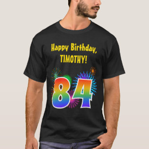 Spaß-Feuerwerke + Regenbogen-Muster "84" T-Shirt