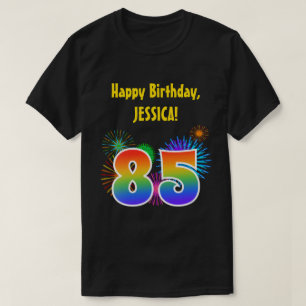 Spaß-Feuerwerke + Regenbogen-Muster "85" T-Shirt
