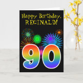 Spaß-Feuerwerke + Regenbogen-Muster "90" Karte (Gelbe Blume)