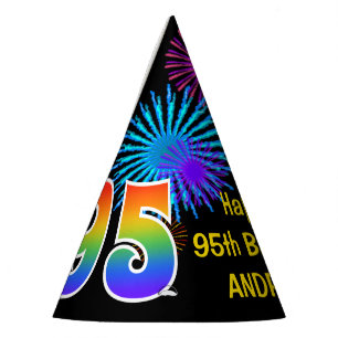 Spaß-Feuerwerke + Regenbogen-Muster "95" Partyhütchen