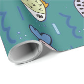 Spaß Fisch Doodle Aquamarinen Ozean Wasser Fissen  Geschenkpapier (Rolleneckpunkt)