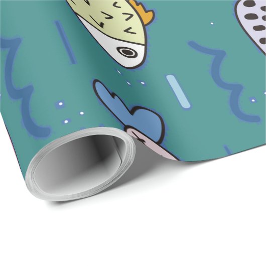 Spaß Fisch Doodle Aquamarinen Ozean Wasser Fissen  Geschenkpapier (Rolleneckpunkt)