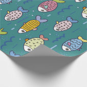 Spaß Fisch Doodle Aquamarinen Ozean Wasser Fissen  Geschenkpapier (Ecke)