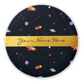 Spaß-flippige Retro äußere Weltraumrakete u. Keramikknauf (Vorderseite)