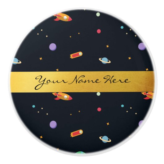 Spaß-flippige Retro äußere Weltraumrakete u. Keramikknauf (Vorderseite)