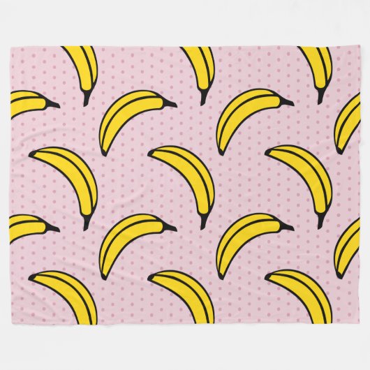 Spaß-flippiger großer Bananen-Rosa-Tupfen-Druck Fleecedecke (Vorderseite (Horizontal))