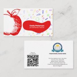 Spaß & Freundlichkeit Lehrer Red Apple Sketch Hand Visitenkarte