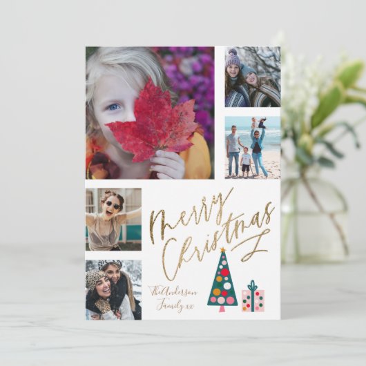 Spaß frohe Weihnachten Gold Script Foto Collage Tr (Stehend Vorderseite)