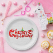 Spaß frohe Weihnachten Text auf weißem Holz Pappteller (Party)