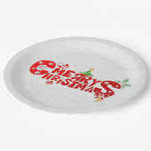 Spaß frohe Weihnachten Text auf weißem Holz Pappteller (Schrägansicht)