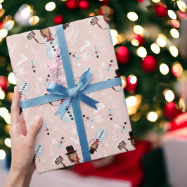 Spaß frohe Weihnachts-Illustration Foto Schneemann Geschenkpapier