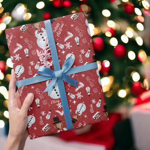 Spaß frohe Weihnachts-Illustration Foto Schneemann Geschenkpapier