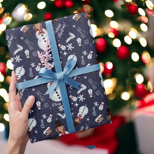 Spaß frohe Weihnachts-Illustration Foto Schneemann Geschenkpapier