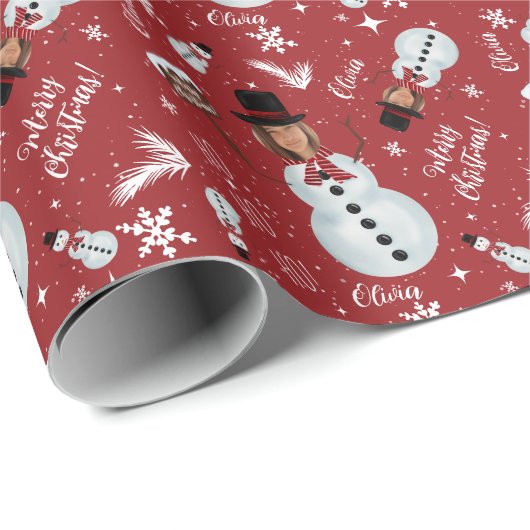 Spaß frohe Weihnachts-Illustration Foto Schneemann Geschenkpapier (Rolleneckpunkt)
