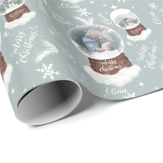 Spaß frohe Weihnachts-Illustration Foto Snowglobe Geschenkpapier (Rolleneckpunkt)