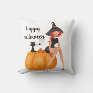 Spaß Frohes Halloween Spinnennetz Hexe Kürbis Katz Kissen