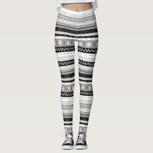 Spaß, Funky, Multi Gemustert Black & White Leggings (Vorderseite)