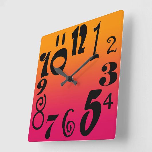 Spaß Funky Nummern - Heiß rot bis orange Farbverla Quadratische Wanduhr (Winkel)