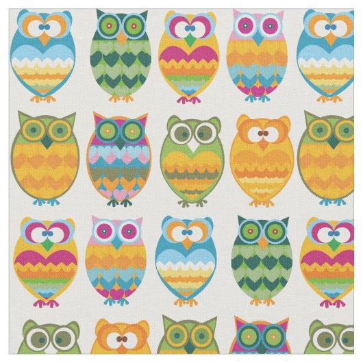 Spaß, Funky Retro Owls Stoff (Nahaufnahme)