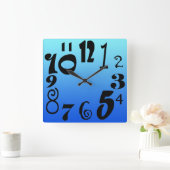 Spaß Funky Zahlen - blau-leuchtendes Gefälle Quadratische Wanduhr (Zuhause)