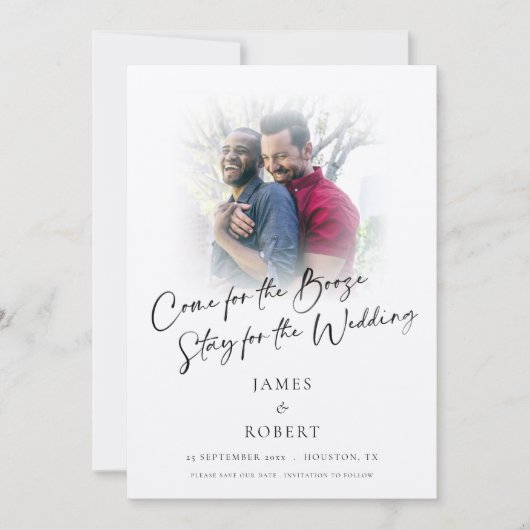Spaß für Booze Foto Overlay Gay Wedding Save The Date (Vorderseite)