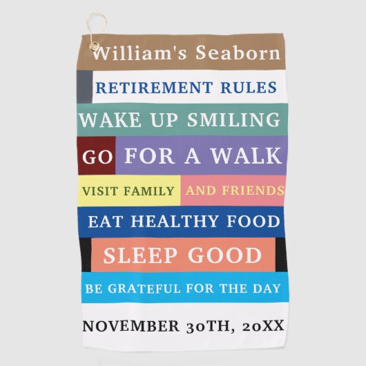 Spaß für personalisierte, sonnige Rentenvorschrift Golfhandtuch (Vorderseite)