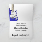 Spaß, Geburtstag Gruß für Enkel, blaue Gitarre. Karte (Innenseite)