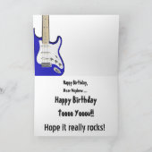 Spaß, Geburtstag Gruß für Neffen, blaue Gitarre. Karte (Innenseite)