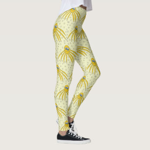 Spaß-gelbes Kraken-Schwimmen-Muster Leggings