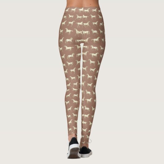Spaß Girly Brown Beige Galloping Pferde Leggings (Rückseite)
