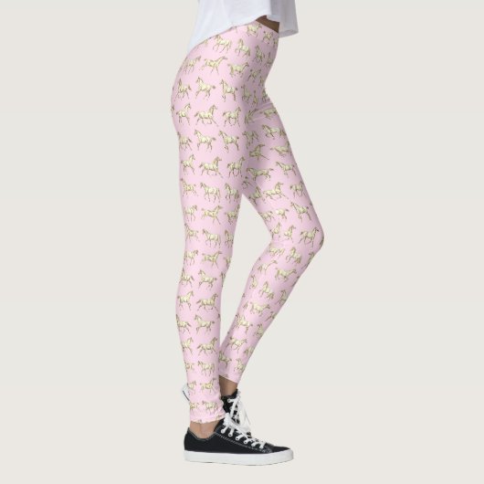 Spaß Girly Galloping Pferde Beige Rosa Leggings (Rechts)
