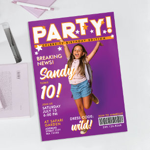 Spaß Glamourös Rosa Mädchen 12. Promi-Party  Einladung
