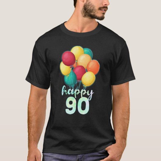 Spaß glücklich 90 Jahre alte farbenfrohe Balloons T-Shirt (Vorderseite)