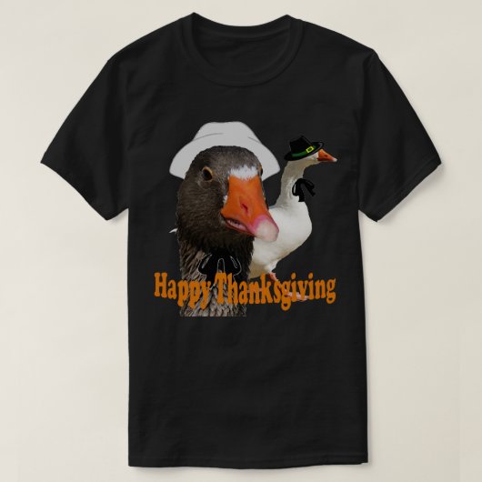 Spaß glücklich Erntedankend Pilgrim Duck Couple in T-Shirt (Design vorne)