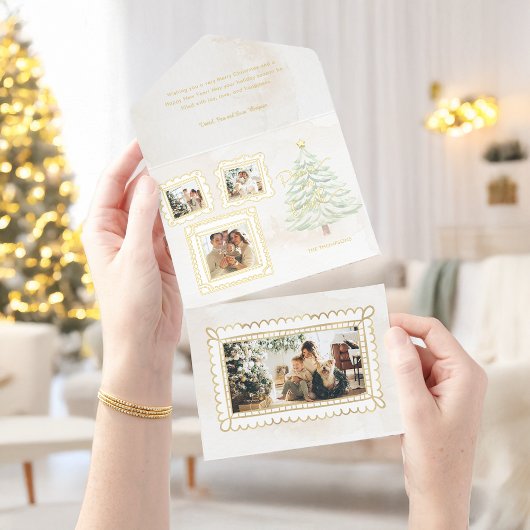 Spaß Gold Doodle Frame Weltfrieden 3-Foto All-in-One-Einladung