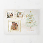 Spaß Gold Doodle Frame Weltfrieden 3-Foto Dreifach Gefaltete Urlaubskarte (Cover)