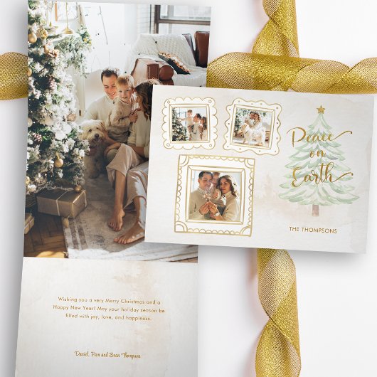 Spaß Gold Doodle Frame Weltfrieden 3-Foto Dreifach Gefaltete Urlaubskarte