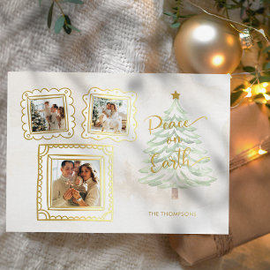 Spaß Gold Doodle Frame Weltfrieden 3-Foto Folien Feiertagskarte