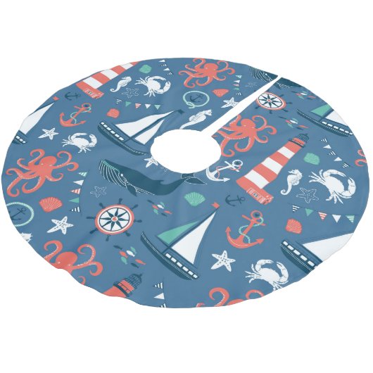 Spaß-grafisches nautischmuster polyester weihnachtsbaumdecke (Schrägansicht)