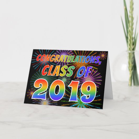 Spaß "GRATULATIONS, CLASS OF 2019" (Fireworks) Karte (Vorderseite)