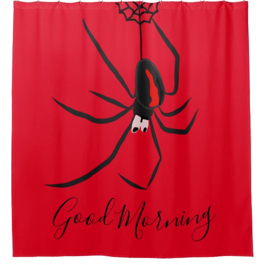 Spaß Guten Morgen Red Back Spider Duschvorhang (Vorderseite)