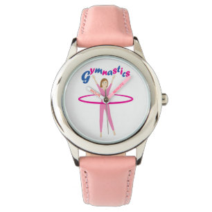 Spaß-Gymnastiktext mit rosa hula hooping Mädchen Armbanduhr