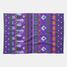 Spaß Halloween-Stoff lila Strickmuster Geschirrtuch