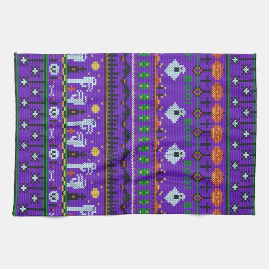 Spaß Halloween-Stoff lila Strickmuster Geschirrtuch (Horizontal)