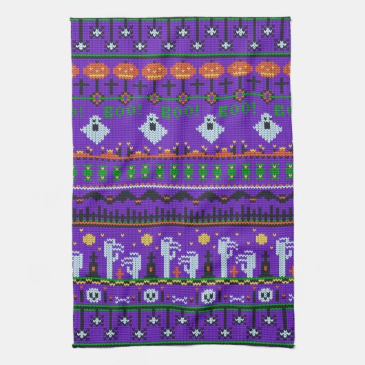 Spaß Halloween-Stoff lila Strickmuster Geschirrtuch (Vertikal)