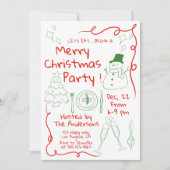 Spaß Hand Gezeichnet Weihnachts-Party Einladung (Vorderseite)