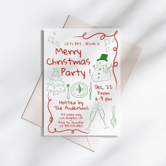 Spaß Hand Gezeichnet Weihnachts-Party Einladung
