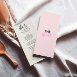 Spaß handgeschriebene farbenfrohe Pastelszeit Menükarte<br><div class="desc">Ein buntes Retro funky,  moderne pfirsichgelbe Hochzeitsmenü. Das elegante Template-Design von boho Vintagen süß rosa Hintergrund und grüne fette Typografie .Perfekt und passt zu der gesamten Suite.</div>
